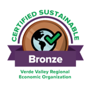 Bronze Certified Sustainable badge with globe, checkmark, and text.