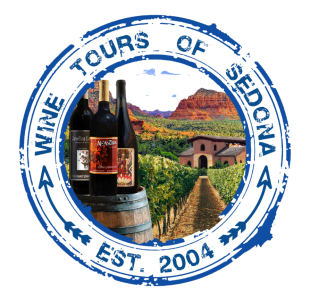 Wine Tours of Sedona logo with vineyard and wine bottles, est. 2004.