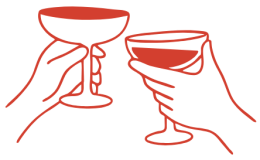 Two hands holding wine glasses in a toast
