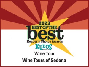 Best of the Best 2023 award for Wine Tours of Sedona with a star and red rays background.