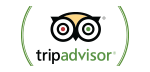 Tripadvisor logo with stylized owl eyes and text, encircled by green brackets.