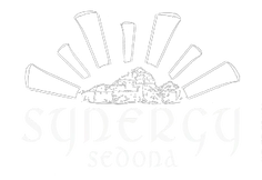 Synergy Sedona logo with stylized mountain and sun rays.