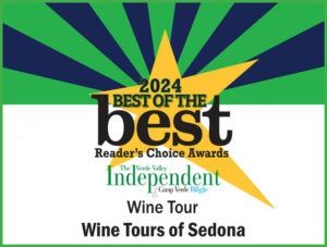 Award image with starburst design, text reads: 2024 Best of the Best, Wine Tours of Sedona.