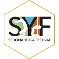 Logo with 'SYF' and silhouettes of yoga poses, labeled 'Sedona Yoga Festival'.